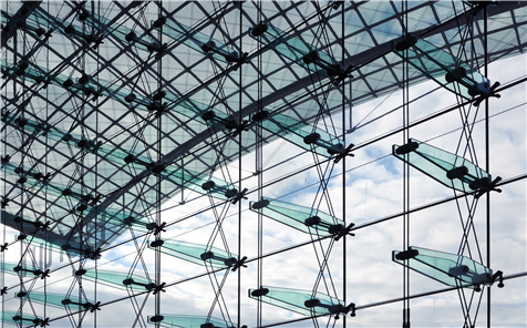 Spider Glass Facade Curtain Walls Bolted Point Fixed Glazing Curved Design for Exhibition Booth