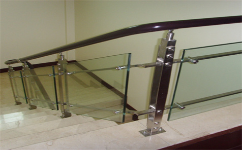 Stainless Steel Brushed Finishing Un-drilled Post Mount Toughened Glass Stair Balustrade