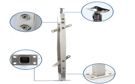 Stainless Steel Brushed Finishing Un-drilled Post Mount Toughened Glass Stair Balustrade