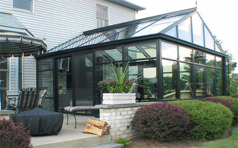 Four Seasons Green Patio Glass Encloser Room Cathedral Straight Roof Studio Curved Eave Sunroom