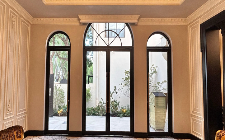 Clear Glass 24 Pane Grill Design Black Steel Doors