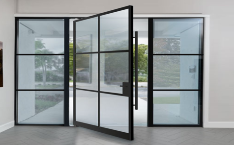 Commercial Tempered Glass Iron Balcony Steel Doors Grille Design Steel Doors